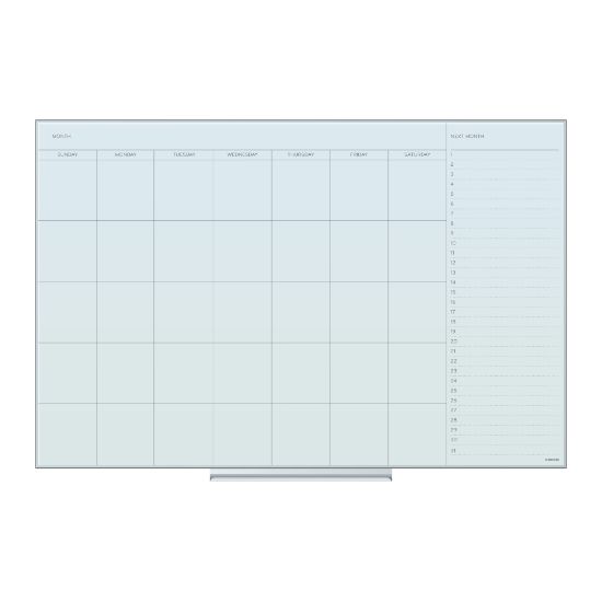 Picture of U Brands Floating Non-Magnetic Glass Dry-Erase Monthly Calendar Board, 36in X 24in, White Frosted Surface, Frameless, Actual Size 35in X 23in (2775U00-01)