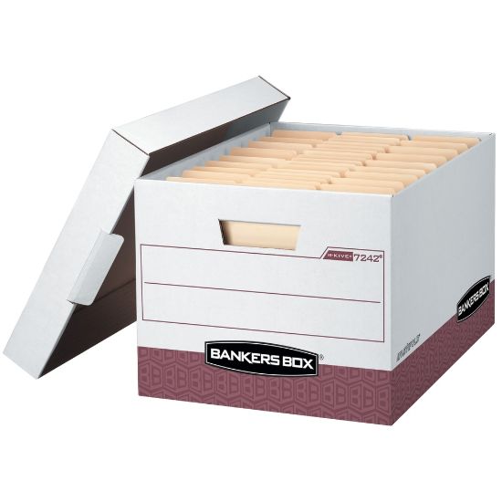 Picture of Bankers Box R Kive Standard-Duty Storage Boxes With Lift-Off Lids, Letter/Legal Size, 15in x 12in x 10in, 60% Recycled, White/Red, Case Of 12