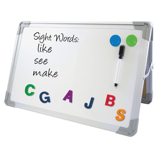 Picture of Flipside Magnetic Dry-Erase Whiteboard Desktop Easel Set, 18in x 12in, Aluminum Frame With Silver Finish