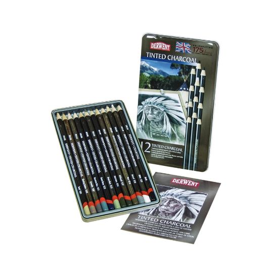 Picture of Derwent Tinted Charcoal Pencil Set, 8 mm, Assorted Colors, Set Of 12