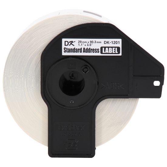 Picture of Brother Genuine DK-120124PK Die-Cut Standard Address Labels, 1-3/16in x 3-1/2in, White, 400 Labels Per Roll, Box Of 24 Rolls