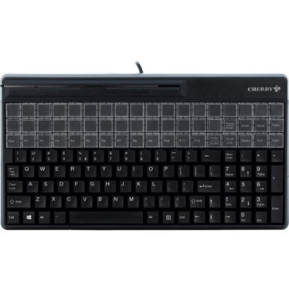 Picture of CHERRY SPOS QWERTY Keyboard - 135 Keys - QWERTY Layout - 54 Relegendable Keys - Magnetic Stripe Reader - USB - Black