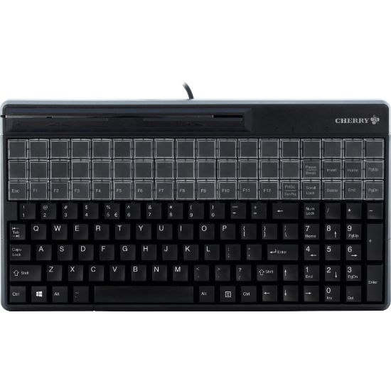 Picture of CHERRY SPOS QWERTY Keyboard - 135 Keys - QWERTY Layout - 54 Relegendable Keys - Magnetic Stripe Reader - USB - Black