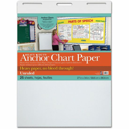 Picture of Pacon Heavy-duty Anchor Chart Paper, 27in x 34in, White, 25 Sheets Per Pack, Carton Of 4 Packs