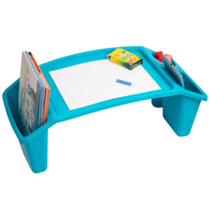 Picture of Mind Reader Plastic Lap Desk with Side Storage Pockets, 8-1/2in H x 10-3/4in W x 22-1/4in D, Blue