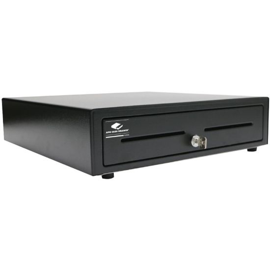 Picture of APG Cash Drawer Vasario Series Cash Drawer - 5 Bill x 8 Coin - Dual Media Slot, Painted Front - Black - USB - 4.3in H x 16.2in W x 16.3in D