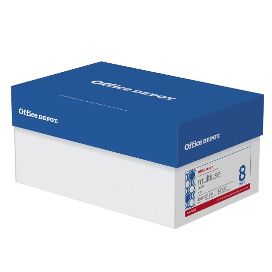 Picture of Office Depot Multi-Use Printer & Copy Paper, 8 Reams, White, Letter (8.5in x 11in), 4000 Sheets Per Case, 20 Lb, 94 Brightness