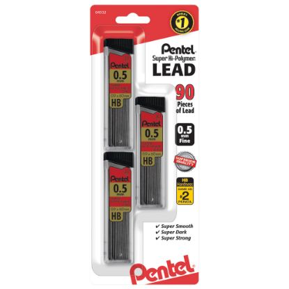 Picture of Pentel Super Hi-Polymer Leads, 0.5 mm, HB, 30 Leads Per Tube, Pack Of 3 Tubes