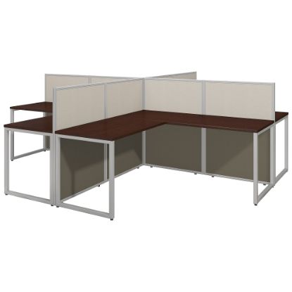 Picture of Bush Business Furniture Easy Office 60inW 4-Person L-Shaped Cubicle Desk Workstation With 45inH Panels, Mocha Cherry/Silver Gray, Standard Delivery