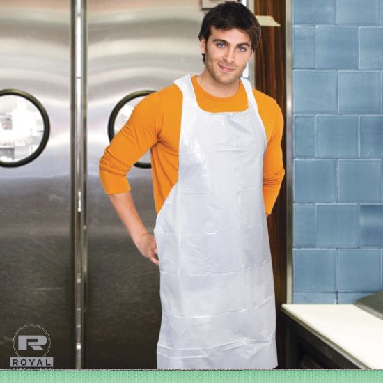 Picture of Royal Polyethylene Aprons, 28in x 46in, White, 100 Aprons Per Pack, Carton Of 10 Packs