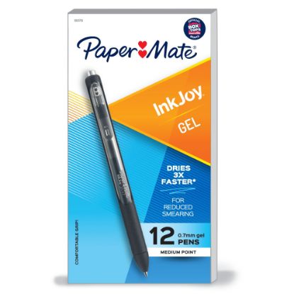 Picture of Paper Mate InkJoy Gel Pens, Medium Point, 0.7 mm, Black Barrel, Black Ink, Pack Of 12