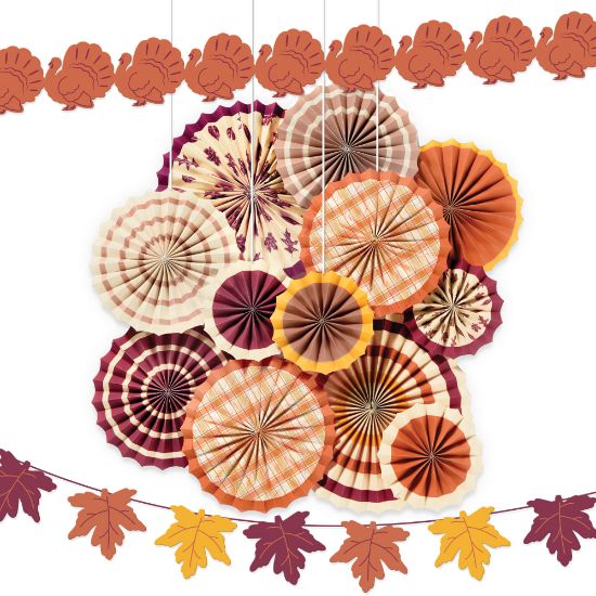 Picture of Amscan Thanksgiving Paper Fan Room Decorating Kit, Multicolor