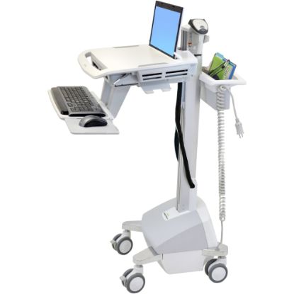 Picture of Ergotron StyleView EMR Laptop Cart, LiFe Powered - 20 lb Capacity - 4 Casters - Aluminum, Plastic, Zinc Plated Steel - 18.3in Width x 50.5in Height - White, Gray, Polished Aluminum