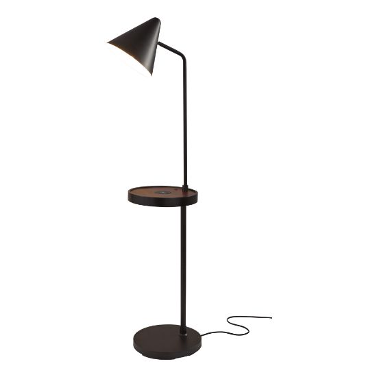 Picture of Adesso Oliver AdessoCharge Floor Lamp With Task Shelf, 59inH, Black Shade/Black Base