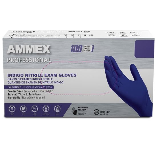 Picture of Ammex Professional Indigo Disposable Powder-Free Nitrile Exam Gloves, Medium, Box Of 100 Gloves