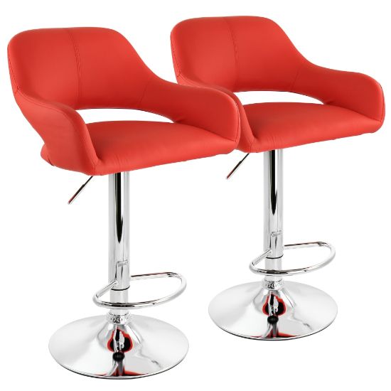 Picture of Elama Adjustable Faux Leather Bar Stools, Red/Chrome, Set Of 2 Stools