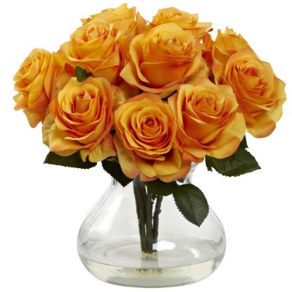 Picture of Nearly Natural Rose 11inH Plastic Floral Arrangement With Vase, 11inH x 11inW x 11inD, Orange Yellow