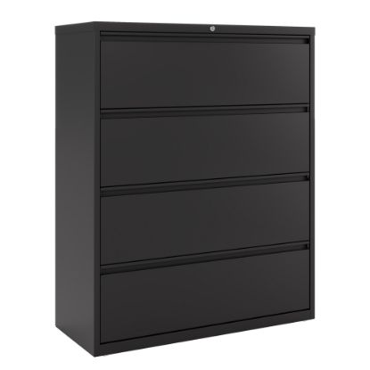 Picture of WorkPro 42inW x 18-5/8inD Lateral 4-Drawer File Cabinet, Black