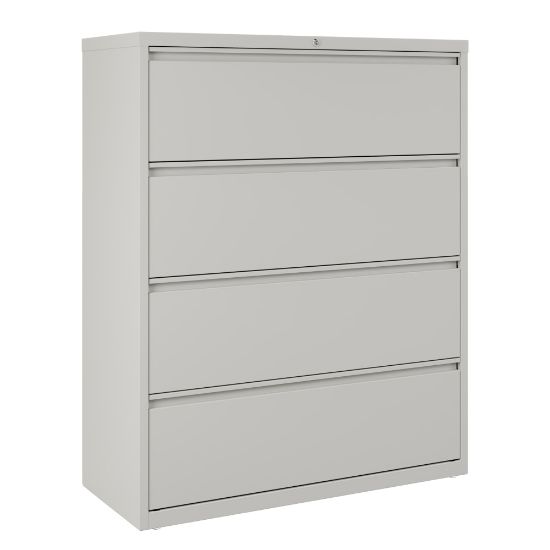 Picture of WorkPro 42inW x 18-5/8inD Lateral 4-Drawer File Cabinet, Light Gray