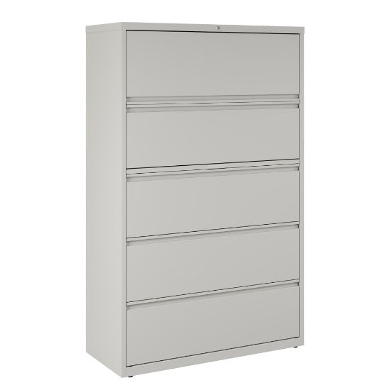 Picture of WorkPro 42inW x 18-5/8inD Lateral 5-Drawer File Cabinet, Light Gray