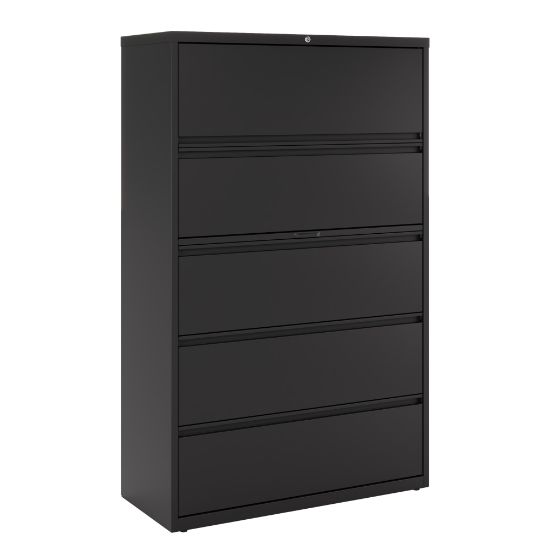 Picture of WorkPro 42inW x 18-5/8inD Lateral 5-Drawer File Cabinet, Black