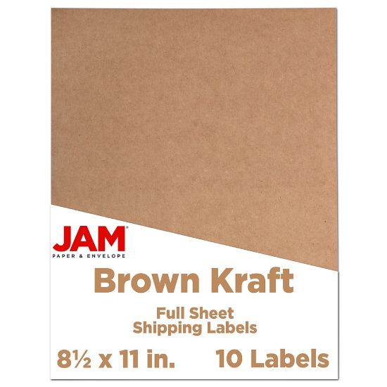 Picture of JAM Paper Full-Page Mailing And Shipping Labels, 337628602, 8 1/2in x 11in, Brown Kraft, Pack Of 10