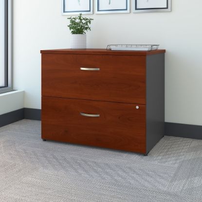 Picture of Bush Business Furniture Components 35-2/3inW x 23-3/10inD Lateral 2-Drawer File Cabinet, Hansen Cherry/Graphite Gray, Standard Delivery