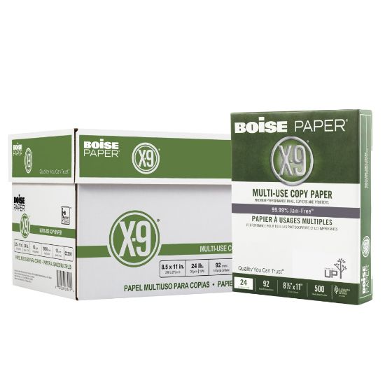 Picture of Boise X-9 Multi-Use Printer & Copy Paper, 10 Reams, White, Letter (8.5in x 11in), 5000 Sheets Per Case, 24 Lb, 92 Brightness, SFI Certified