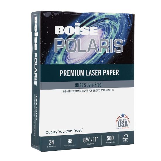 Picture of Boise POLARIS Premium Laser Paper, White, Letter Size (8 1/2in x 11in), Ream Of 500 Sheets, 24 Lb, 98 Brightness