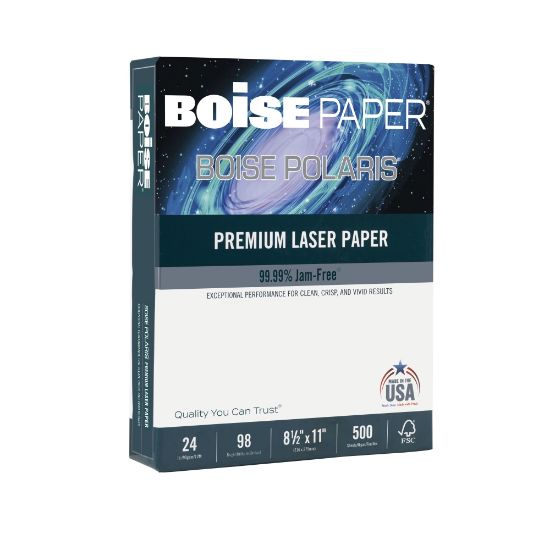 Picture of Boise POLARIS Premium Laser Paper, White, Letter Size (8 1/2in x 11in), 500 Sheets Per Ream, Case Of 8 Reams, FSC Certified, 24 Lb, 98 Brigtness