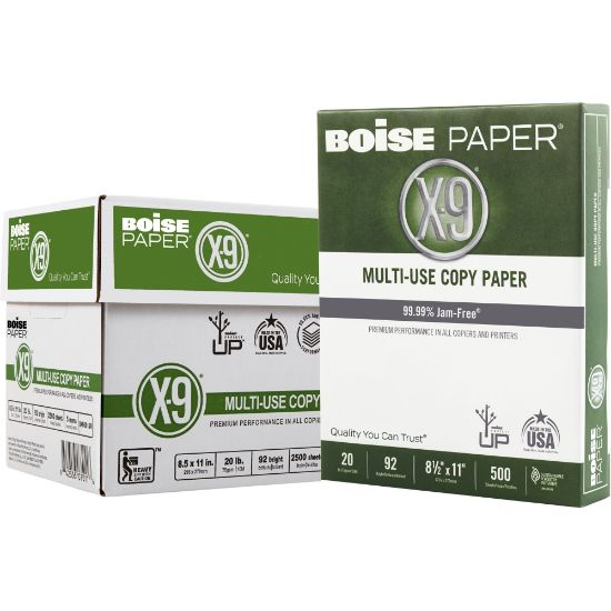 Picture of Boise X-9 Multi-Use Printer & Copy Paper, 5 Reams, White, Letter (8.5in x 11in), 2500 Sheets Per Case, 20 Lb, 92 Brightness