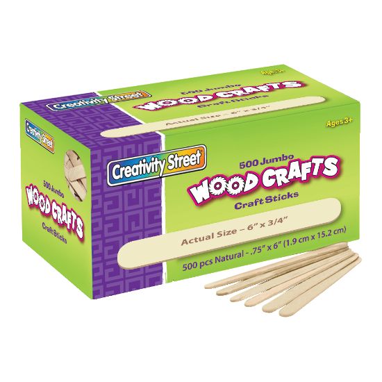 Picture of Creativity Street Wood Crafts Jumbo Craft Sticks, 6in x 3/4in x 2mm, Natural, Box Of 500