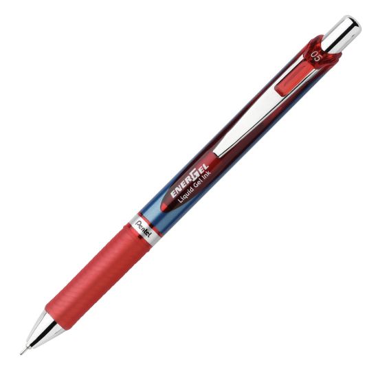 Picture of EnerGel RTX Retractable Liquid Gel Pen, 0.5mm, Silver/Red Barrel, Red Ink