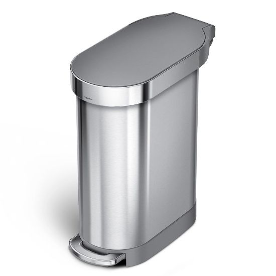 Picture of simplehuman Slim Stainless Steel Step Trash Can, 12 Gallon, Stainless Steel/Gray