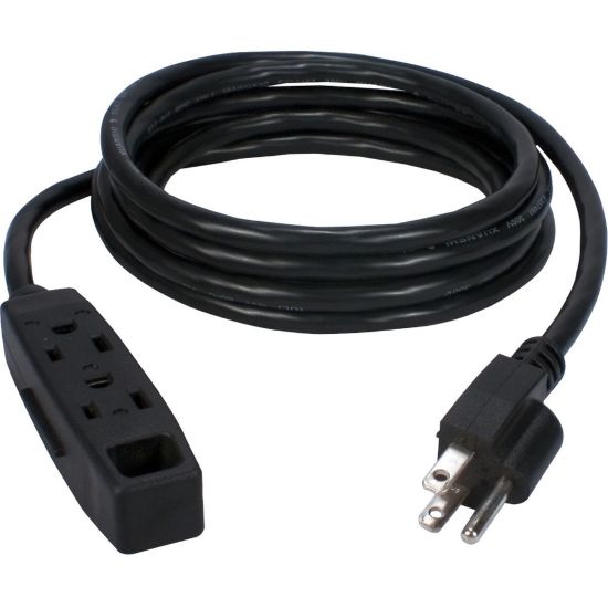 Picture of QVS 3-Outlet 3-Prong 6ft Power Extension Cord - For Computer, Electronic Equipment - 120 V AC / 13 A - Black - 6 ft Cord Length - NEMA 5-15P / NEMA 5-15R - 1