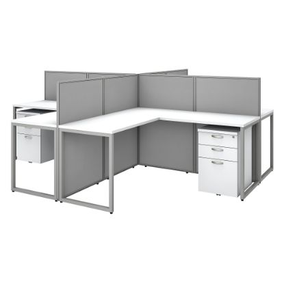 Picture of Bush Business Furniture Easy Office 60inW 4-Person L-Shaped Cubicle Desk Workstation With 45inH Panels And File Cabinets, Pure White/Silver Gray, Standard Delivery