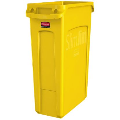 Picture of Rubbermaid Slim Jim Rectangular Polyethylene Vented Waste Receptacle, 23 Gallons, Yellow