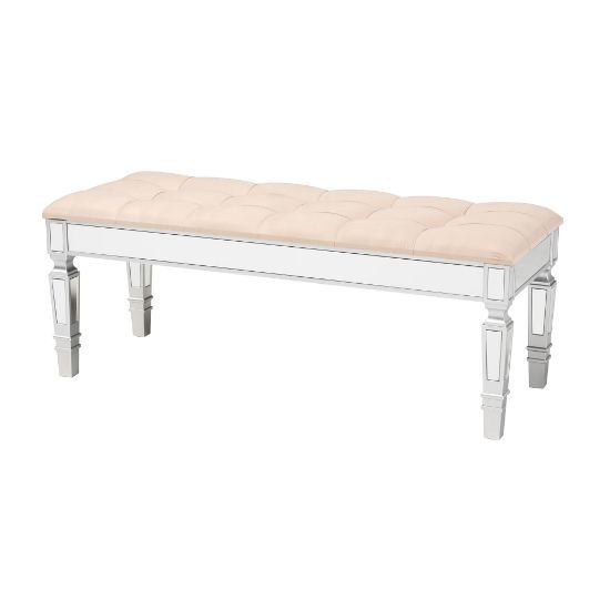 Picture of Baxton Studio Hedia Contemporary Glam Accent Bench, 18-1/2inH x 47-1/4inW x 17-3/4inD, Luxe Beige/Silver