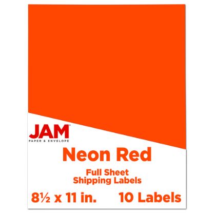 Picture of JAM Paper Full-Page Mailing And Shipping Labels, Rectangle, 8 1/2in x 11in, Neon Red, Pack Of 10