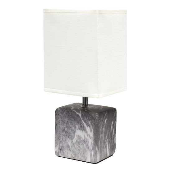 Picture of Simple Designs Petite Marbled Ceramic Table Lamp, 11-13/16inH, Black Base/White Shade