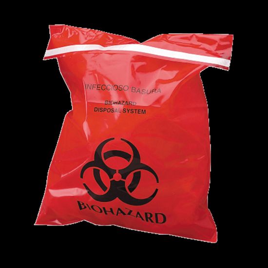 Picture of Unimed Stick-On Biohazard Infectious Waste Bags, 1.4 Quarts, Red, Box Of 100