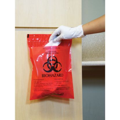 Picture of Unimed Stick-On Biohazard Infectious Waste Bags, 2.6 Quarts, Red, Box Of 100