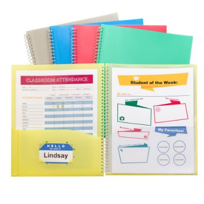 Picture of C-Line 8-Pocket Spiral-Bound Poly Portfolios, Letter Size, Assorted Colors, Pack Of 12 Portfolios