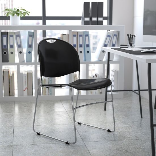 Picture of Flash Furniture HERCULES Plastic Ultra-Compact Stack Chair, Black/Chrome