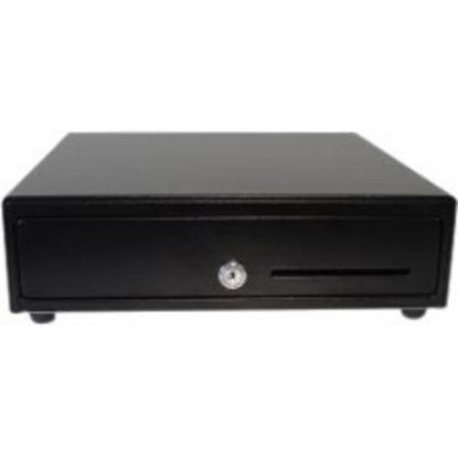 Picture of APG Cash Drawer Vasario 1313 Cash Drawer - 4 Bill - 4 Coin - 1 Media Slot - 4 Lock PositionPrinter Driven - Plastic - Black - 3.9in Height x 13.1in Width x 13.1in Depth