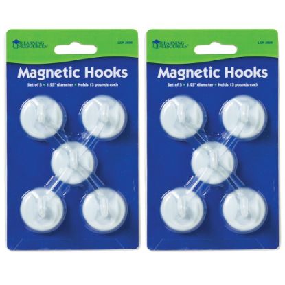 Picture of Learning Resources Magnetic Hooks, 1 1/4in, 13 Lb, White, 5 Hooks Per Pack, Set Of 2 Packs