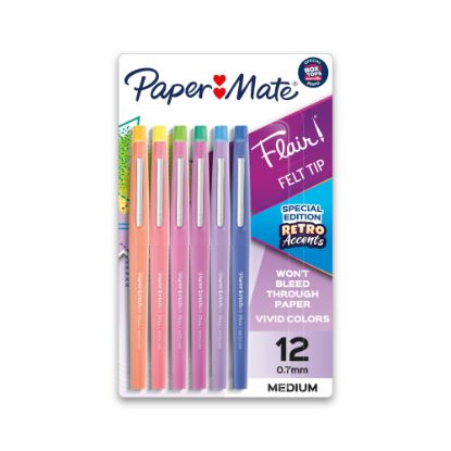 Picture of Paper Mate Flair Felt Tip Pens, Medium Point, Assorted, Special Edition Retro Accents, 12 Pack