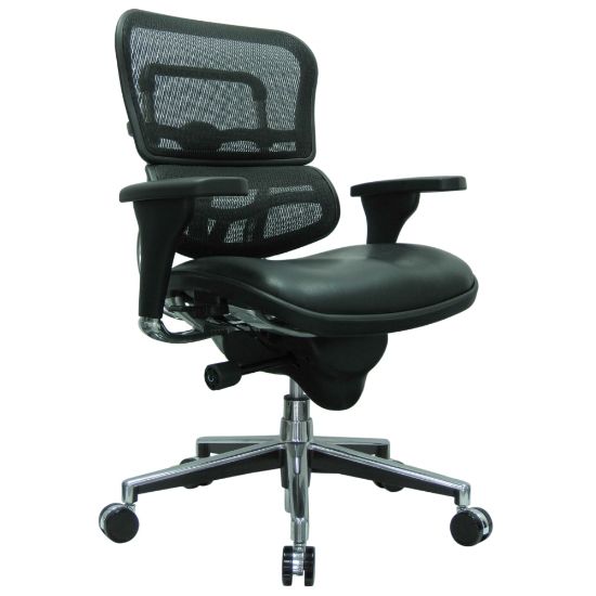 Picture of Eurotech Ergohuman Ergonomic Bonded Leather/Mesh Mid-Back Chair, Black/Chrome