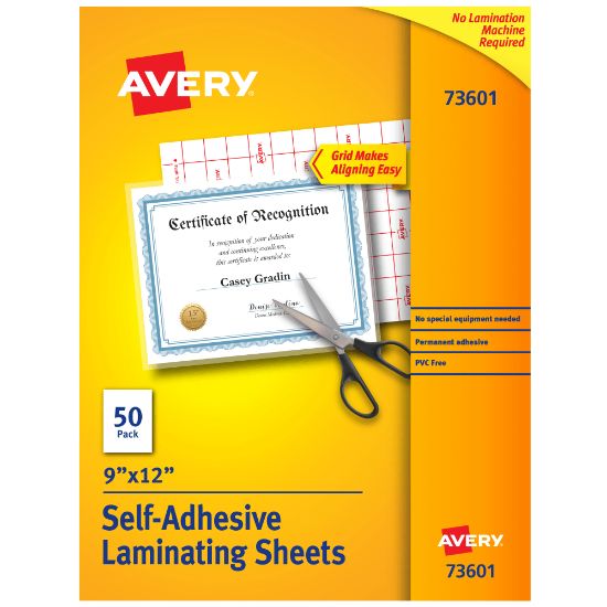 Picture of Avery Permanent Self-Adhesive Laminating Sheets, 9in x 12in, Clear, Pack Of 50