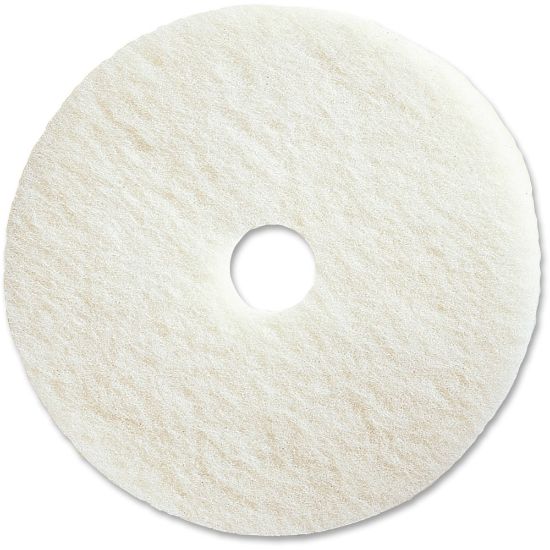 Picture of Genuine Joe Polishing Floor Pad - 20in Diameter - 5/Carton x 20in Diameter x 1in Thickness - Polishing, Floor - 175 rpm to 350 rpm Speed Supported - Resilient, Flexible, Dirt Remover, Soft, Non-abrasive, Long Lasting - Fiber, Resin - White